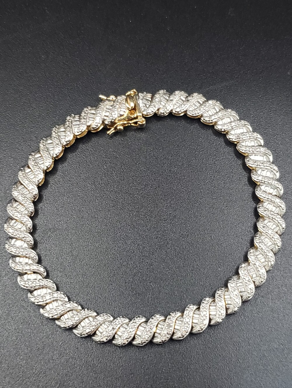18K/Sterling Silver Wave Design Tennis Bracelet with Diamond Accents